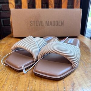 Steve Madden womens textured slide sandals summer vacation beach bone 8.5